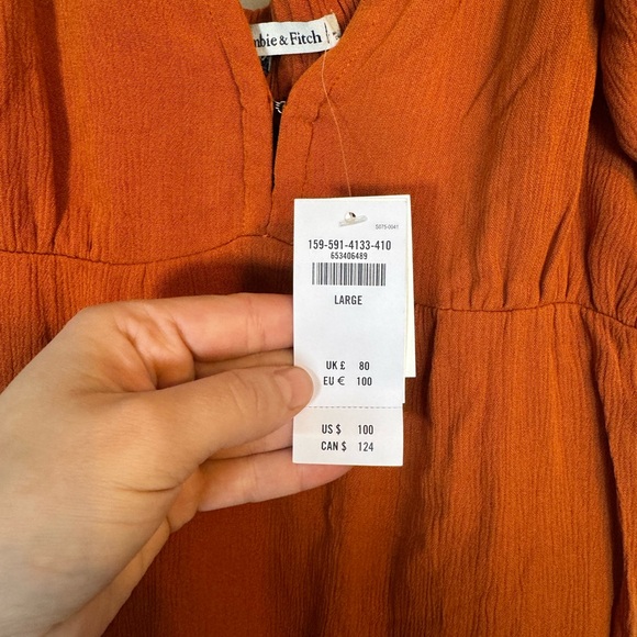 Abercrombie & Fitch NWT Women’s Rust Orange V-Neck Tie-Shoulder Maxi Dress - Picture 6 of 8